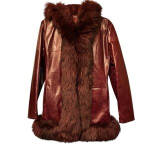 Women’s Real Leather Maroon Size L Leather Shearling Penny Lane Coat